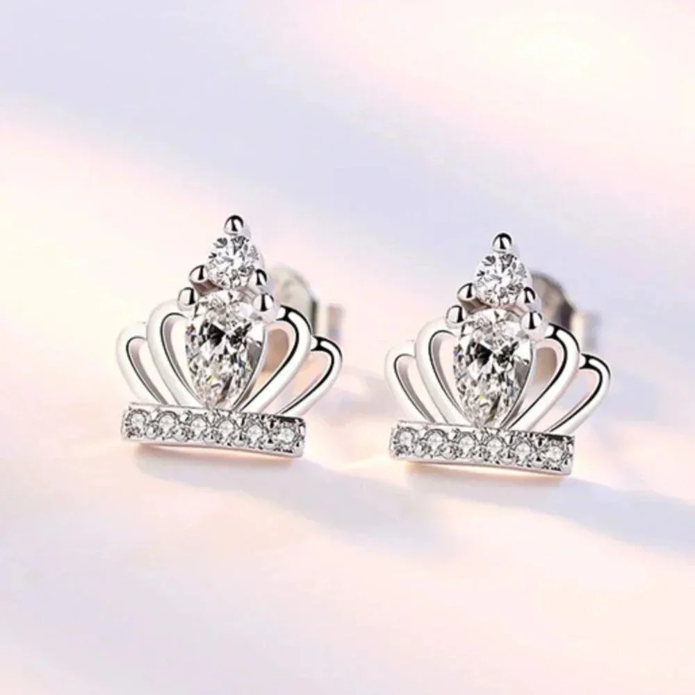 925 Sterling Silver Minimalist Crown Stud Earrings